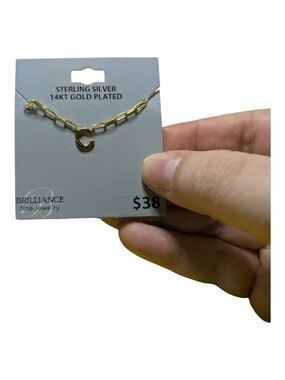 Brilliance Fine Jewelry 14kt Gold-Plated Sterling Silver C Pendant Necklace Gold